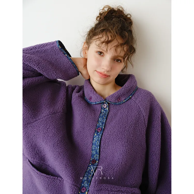 紫雾花镜·碎花包边双面摇粒绒秋冬加厚保暖绒家居服套装可外穿25