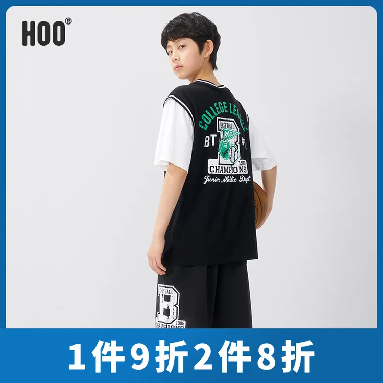 HOO夏季男童篮球服套装10-15岁训练服洋气学生短袖高品质T恤4767A