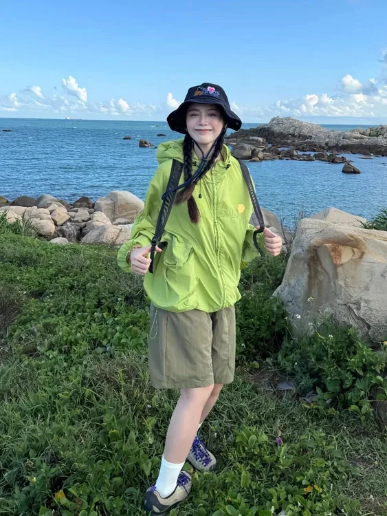 原野空涧绿色防晒衣户外女夏防紫外线透气防晒服外套短裤套装超薄