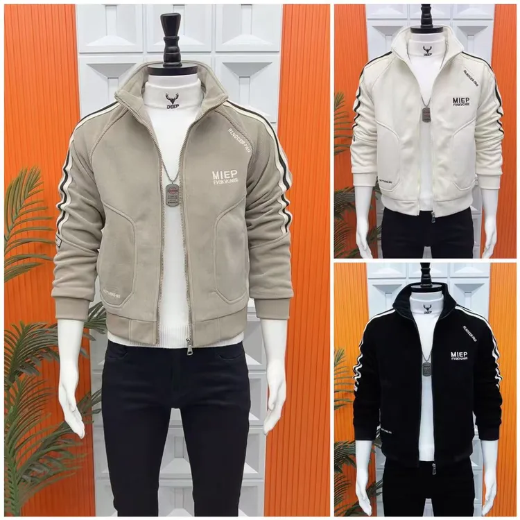 冬季加绒男士时尚休闲百搭保暖外套修身潮流男装痞帅字母外套1913