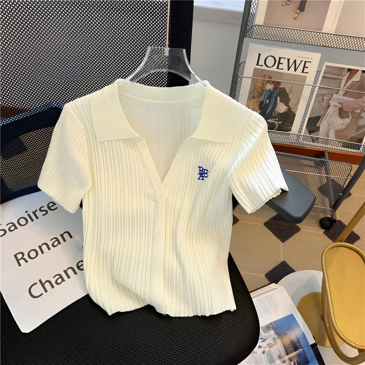 法式设计感刺绣POLO领短袖针织衫女夏季新款高级感减龄百搭短上衣