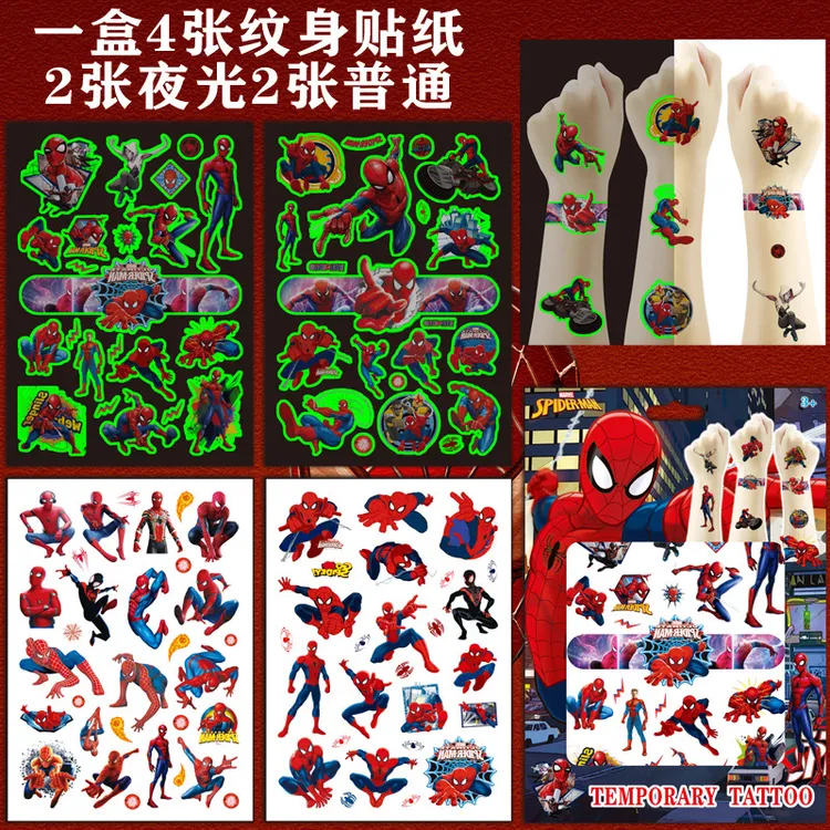 蜘蛛侠卡通纹身贴纸夜光款水转印儿童DIY手工防水贴纸