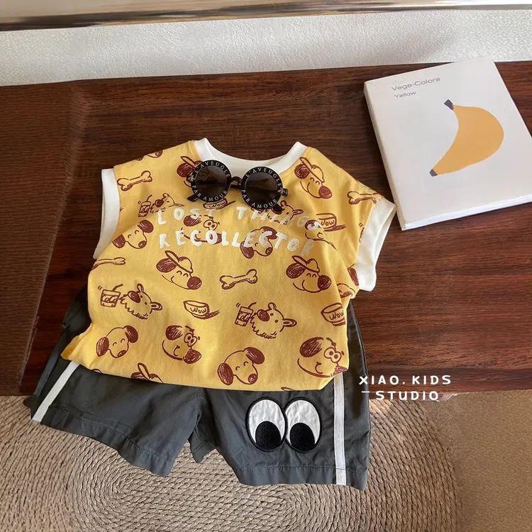 夏季男女童宝宝卡通满印图案无袖圆领背心上衣吸汗卡通A类中国风