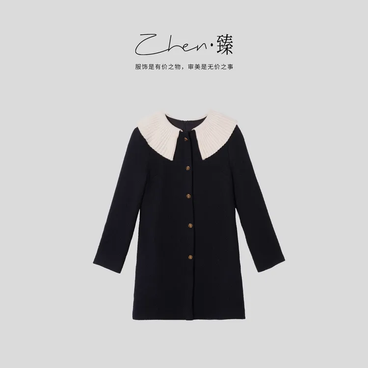 ZHEN.臻 法式减龄撞色娃娃领小香风秋冬外套式羊毛连衣裙LYQ7284Z
