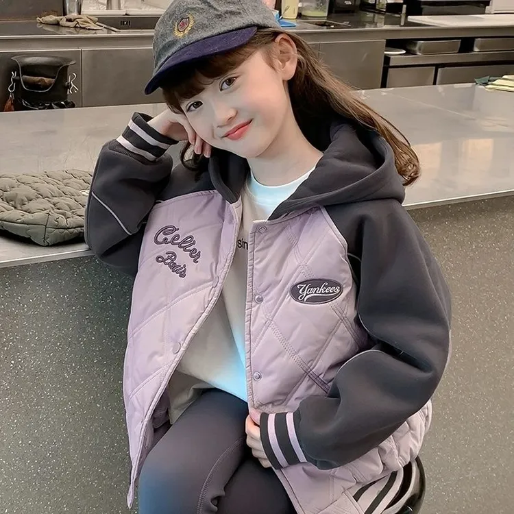 女童外套秋冬款2025新款洋气小女孩夹棉连帽棉服上衣儿童加厚衣服
