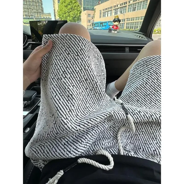 小香风针织短裤男款夏季黑白斑马纹裤子潮牌高级感宽松休闲五分裤