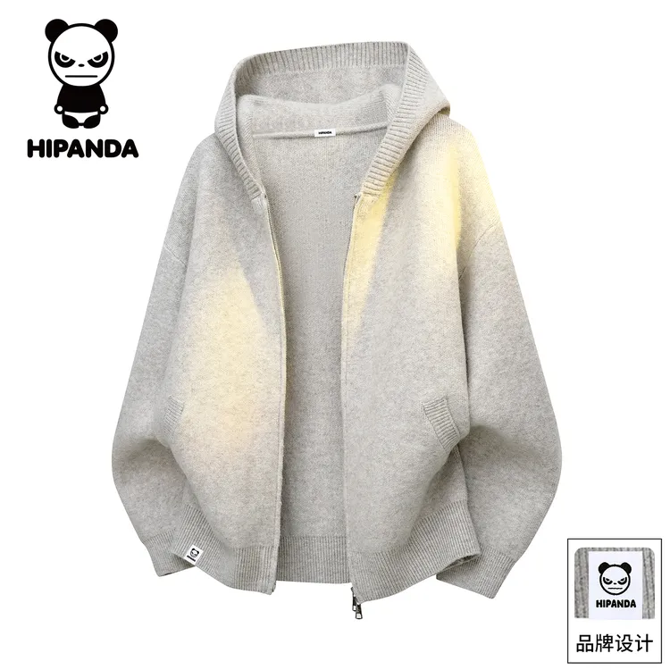 Hi Panda你好熊猫秋冬季新款开衫连帽毛衣男宽松百搭保暖休闲上衣