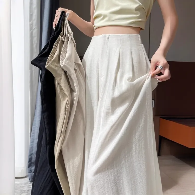 棉麻冰丝阔腿裤女夏季薄款慵懒松弛感山本亚麻裤子宽松垂感拖地裤
