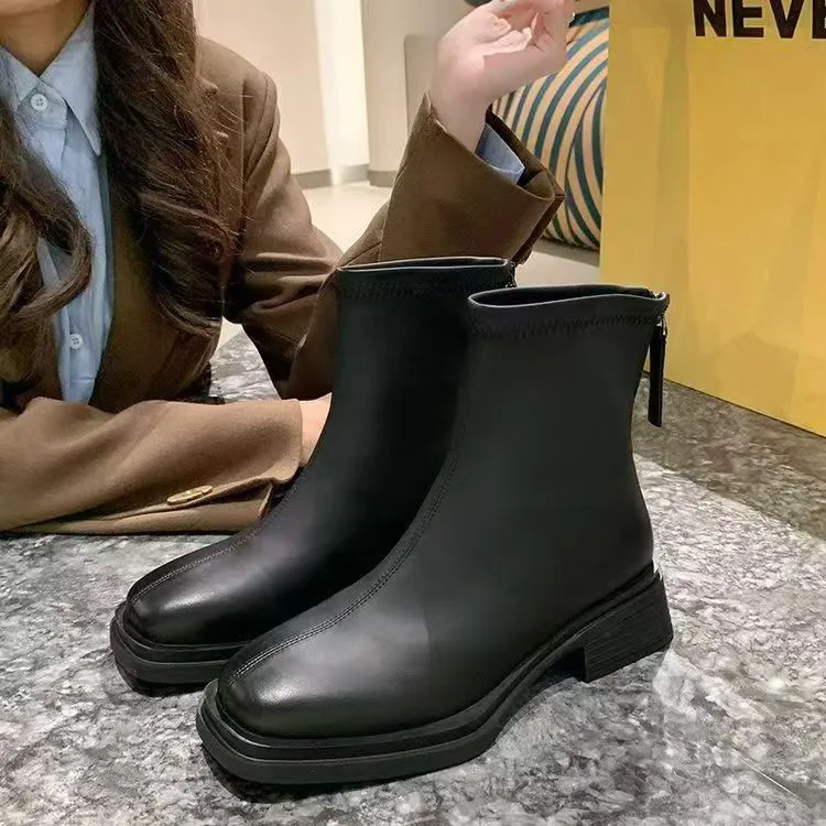 A098 洋气百搭软底瘦瘦短靴马丁靴爆款