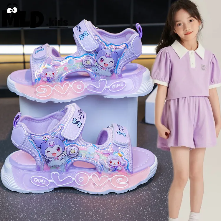 Milingduo/米灵朵儿童凉鞋夏季新款带灯库洛米公主女童软底沙滩鞋