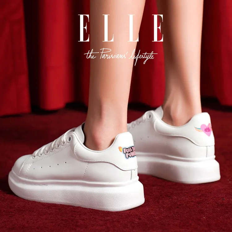 ELLE4.6CM增高休闲板鞋女2025秋季新款爱心跟设计潮酷百搭运动鞋