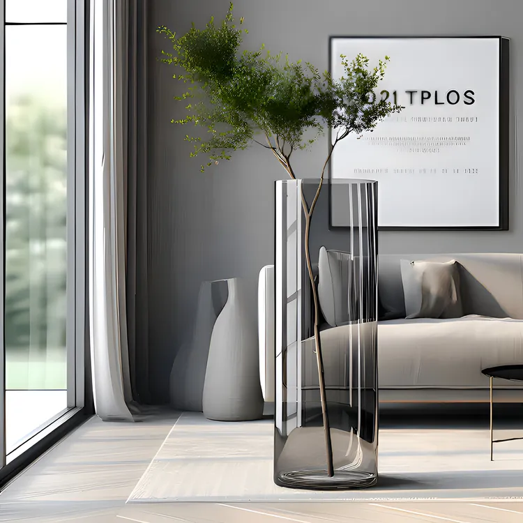 碧琢透明灰色直筒花桶圆形花瓶玫瑰百合水培富贵竹PET醒花桶花瓶