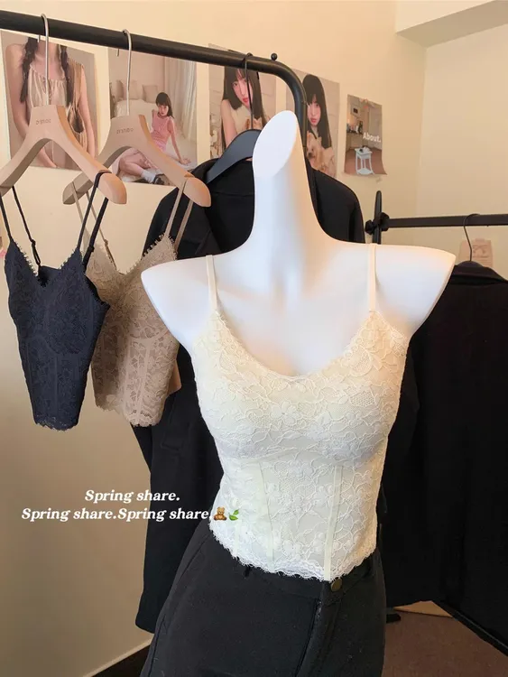 法式蕾丝吊带背心内衣女带胸垫美背性感显瘦薄款内搭外穿上衣早秋
