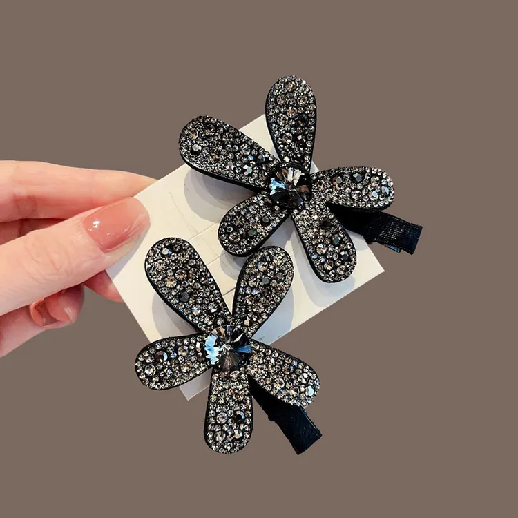 刘海夹满钻花朵鸭嘴夹韩版轻奢时尚刘海侧边夹