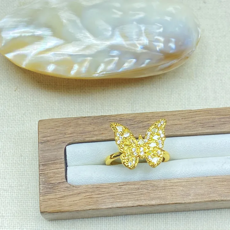 戒指 戒指 K0267黄色蝴蝶闪闪闭口戒指多样性发货47687