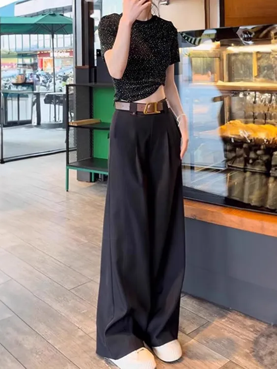 胖mm梨型身材高腰阔腿裤子2025年高级垂感女大码显瘦穿搭西装裤子