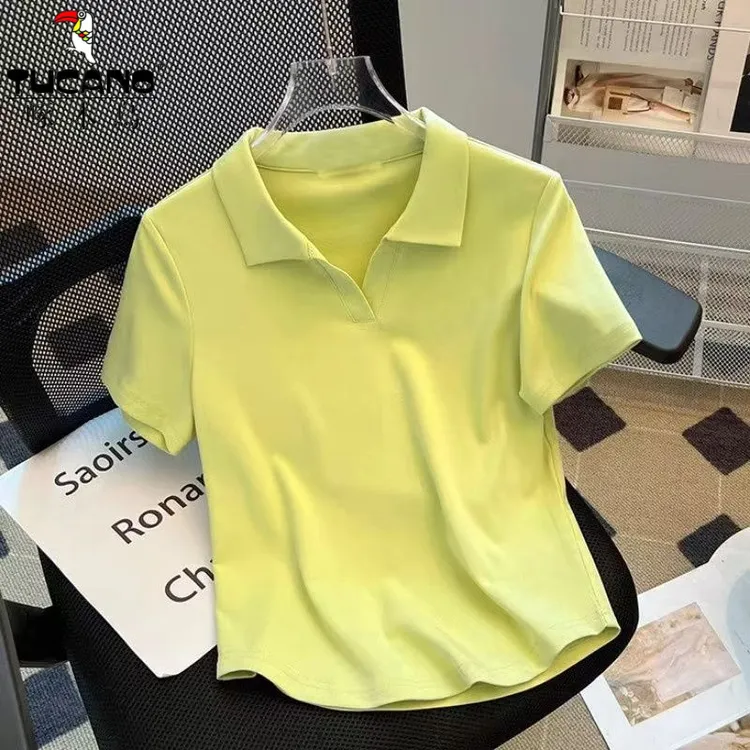 撤柜正品啄木鸟25年新款大码200斤夏polo领弧形宽松下摆休闲女