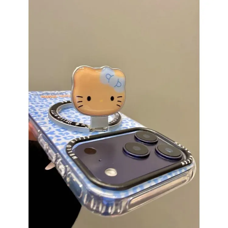 卡通镂空猫咪脑瓜蓝色豹纹360磁吸iphone17promax苹果16pro手机壳