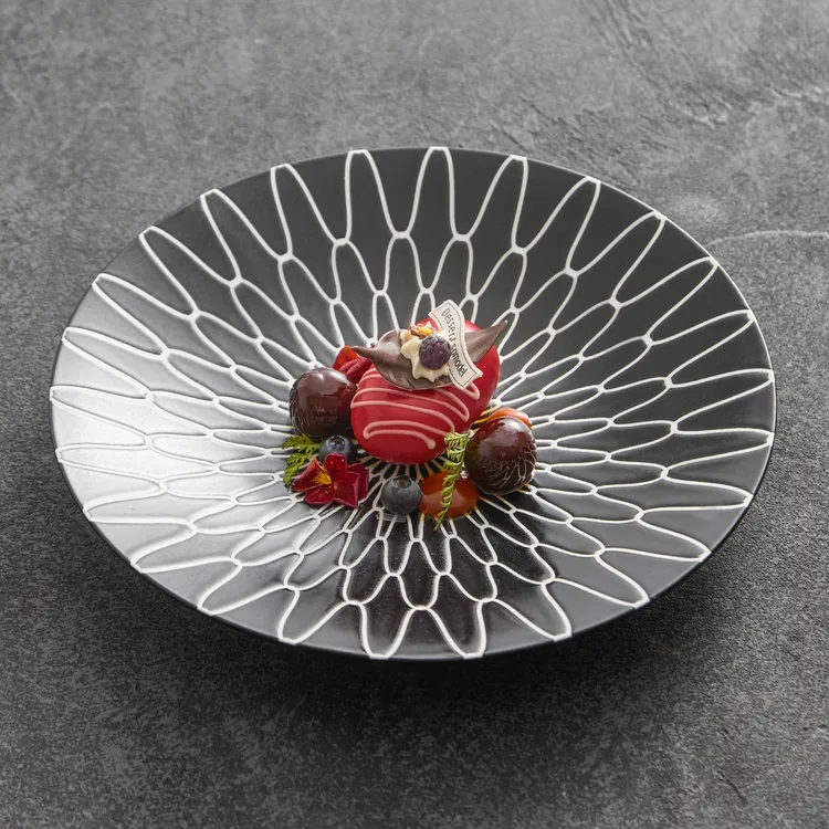 天网黑釉碟陶瓷盘子家用菜盘高级感2025新款意面盘子酒店西餐餐盘