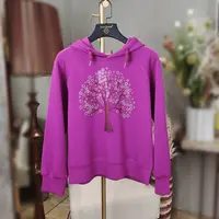 大树图案加厚连帽卫衣-火龙果色