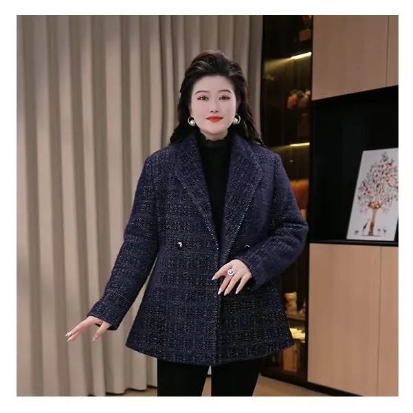 定制大码女装秋冬季时尚格子气质显瘦遮肉夹棉短外套25A0321