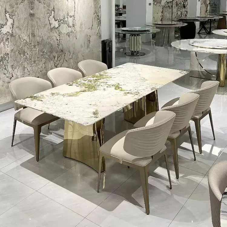 孔雀开屏 绿钻潘多拉 巴西奢石餐桌轻奢高端别墅天然大理石饭桌