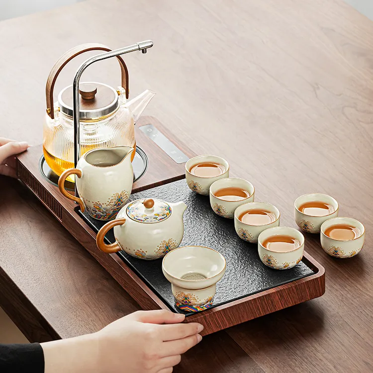 唐仙汝窑茶具2025新款家用海水江崖泡茶专用自动上水茶台一体创意