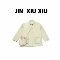 JINXIUXIU秋季新款单排扣翻领带包包宽松韩系甜美皮衣外套Y681