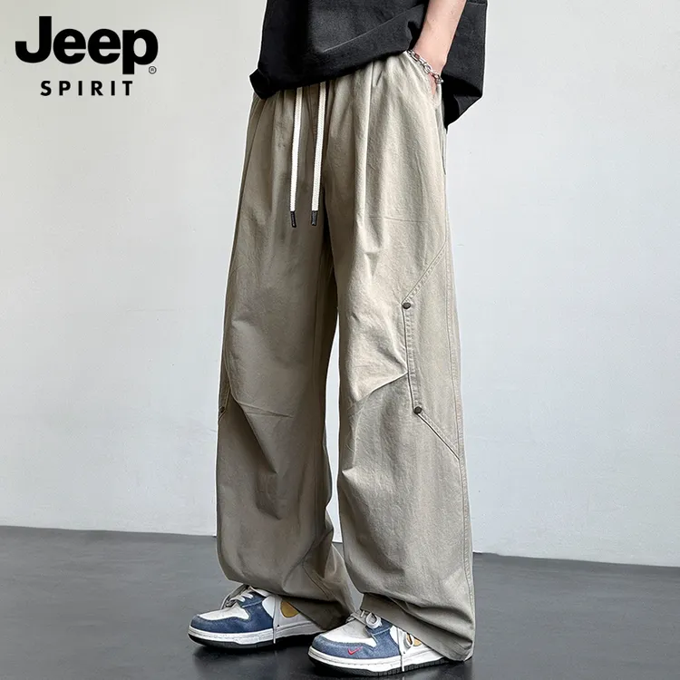 JEEPSPIRIT吉普男士阔腿休闲裤男款秋季纯棉男裤宽松直筒长裤子男