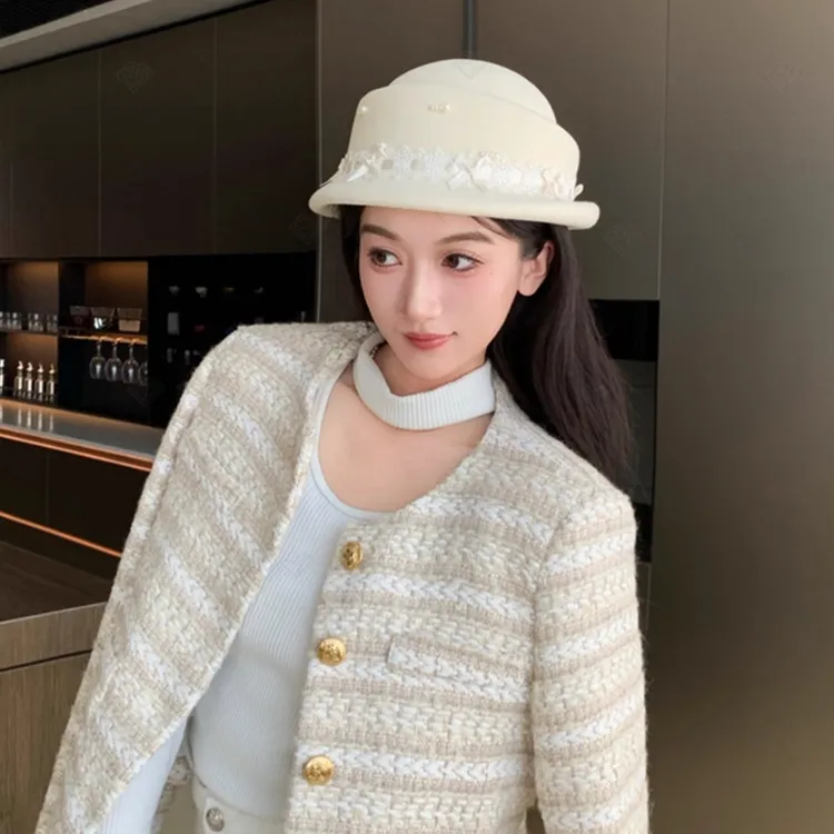 秋冬新款羊毛礼帽女时尚千金帽子显脸小盆帽日系百搭凹造顶毡帽潮