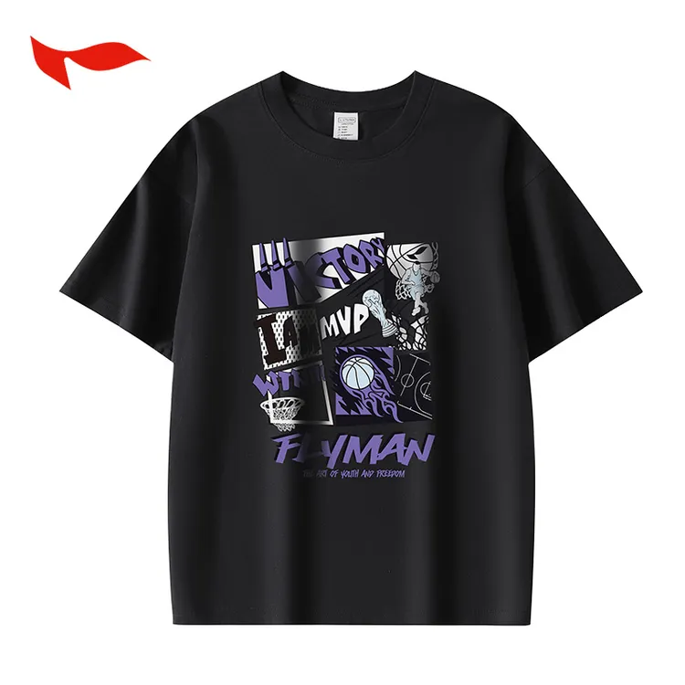 【断码清仓】FLYMAN/李宇灌篮系列短袖纯棉体桖夏季情侣运动上衣