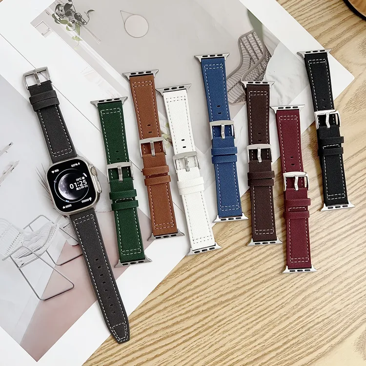 适用苹果手表AppleWatch飞行员皮革表带iWatchs11SE/Ultra3纤维皮