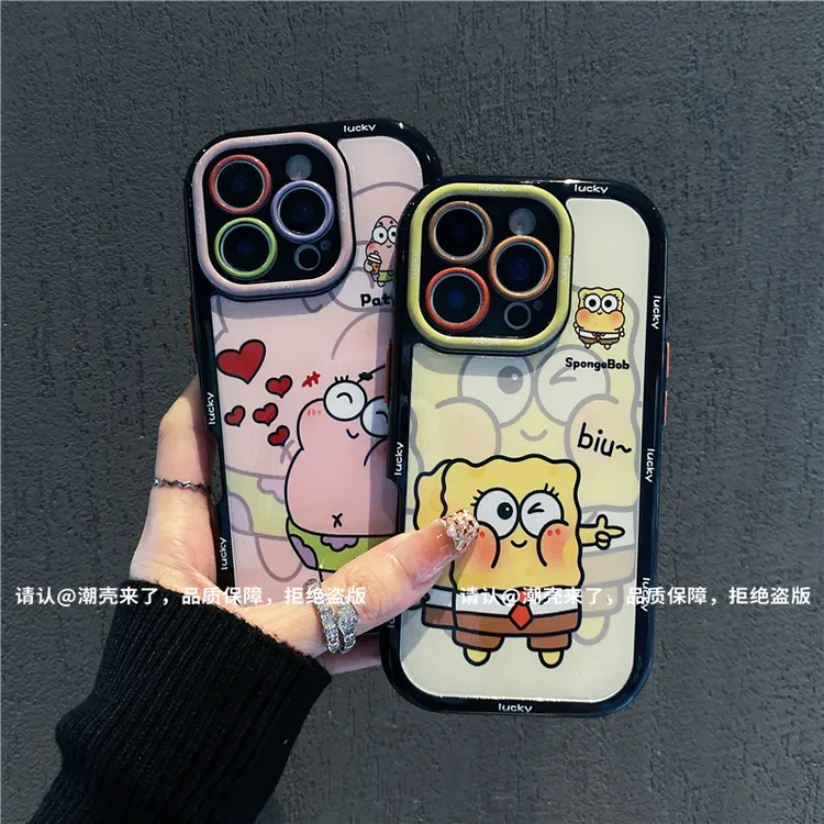 海绵宝宝情侣款适用iphone16/苹果15华为oppo实色泡芙壳vivo小米