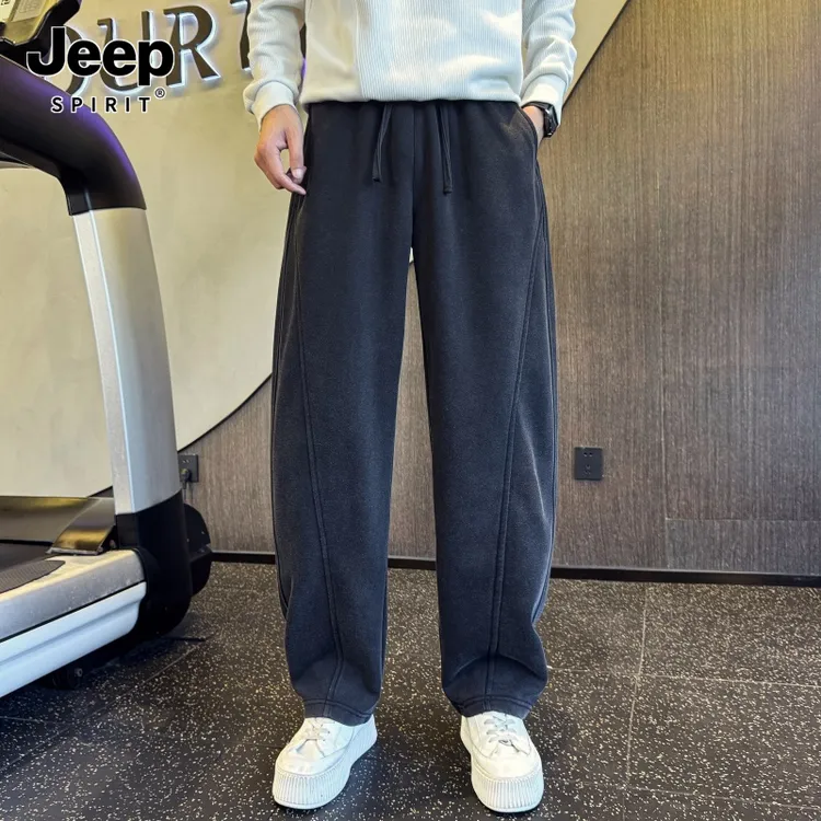 JEEP吉普痞帅风弯刀卫裤男秋冬季加绒男款直筒休闲裤新款运动裤