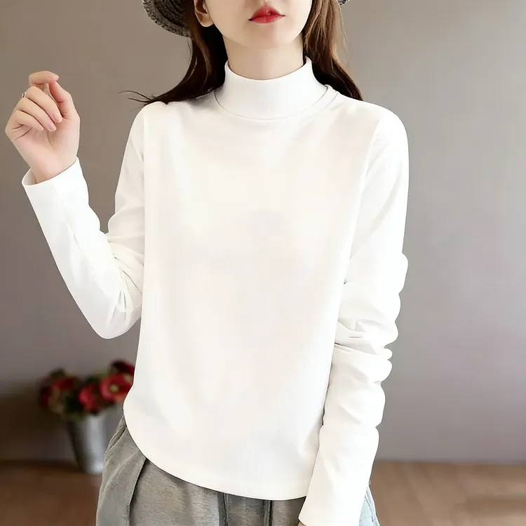 欧货加绒白色长袖打底衫女内搭2025秋冬半高领气质独特漂亮上衣服