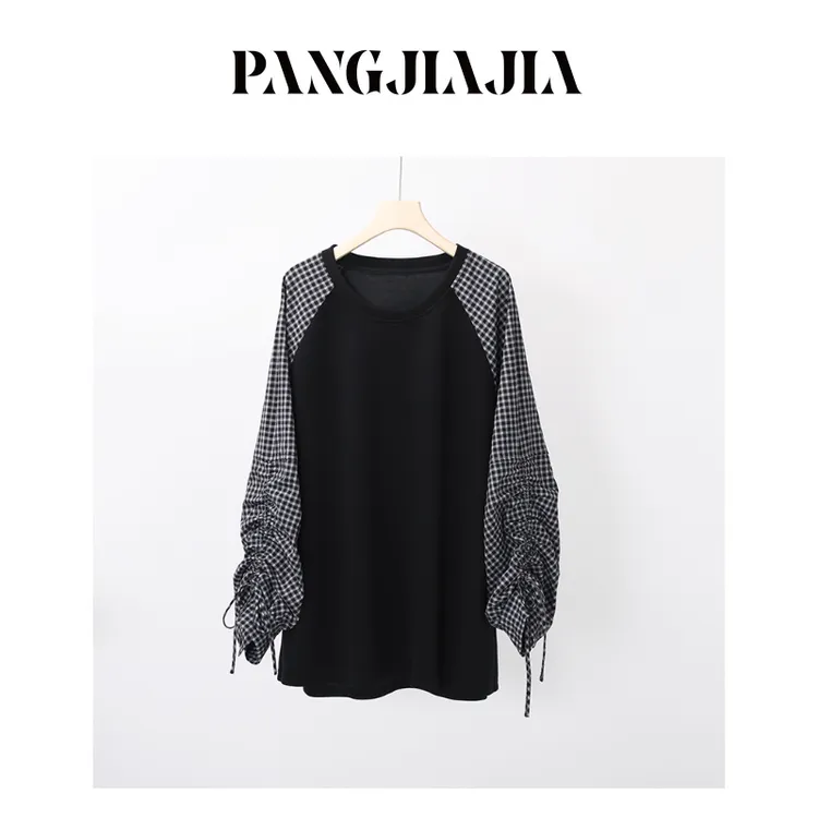 【胖佳佳】现货~鲨鱼裤伴侣T 秋季时尚格外拼接长袖上衣H625Z16963