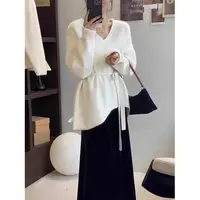 慵懒风系带收腰毛衣女美式秋季新款宽松显瘦百搭针织上衣