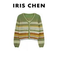 IRIS CHEN 柠檬茶 2025秋冬“绵羊毛”条纹撞色针织开衫25WT866