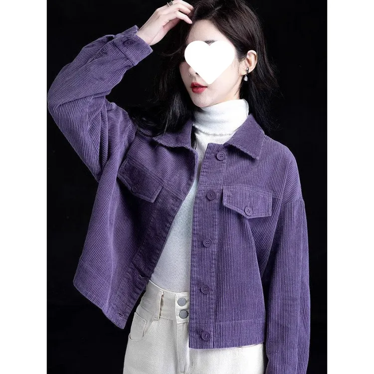 灯芯绒外套女新款2025秋季女装休闲百搭夹克短款条绒外穿纯色上衣