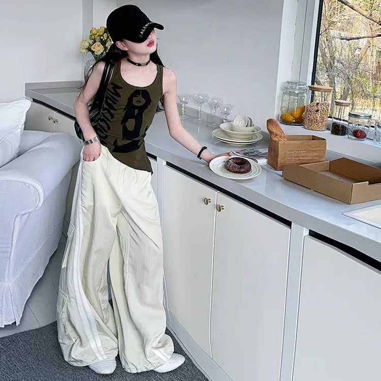 25款两色双立体袋拉条裤高腰直筒百搭休闲裤韩版可亲子装宽松时尚