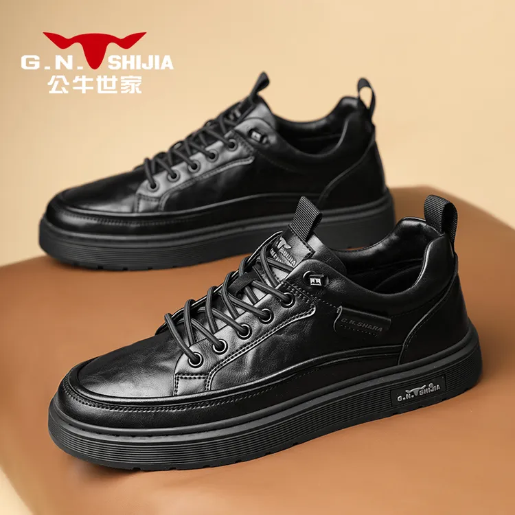 公牛世家透气免系带英伦风乐福皮鞋秋季新款男士柔软厚底通勤男鞋商品图