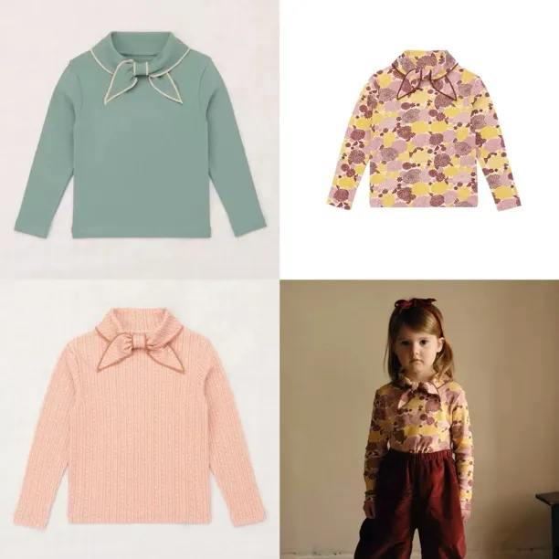 Mp女童打底衫粉黄花多绑带上衣湖蓝色上衣