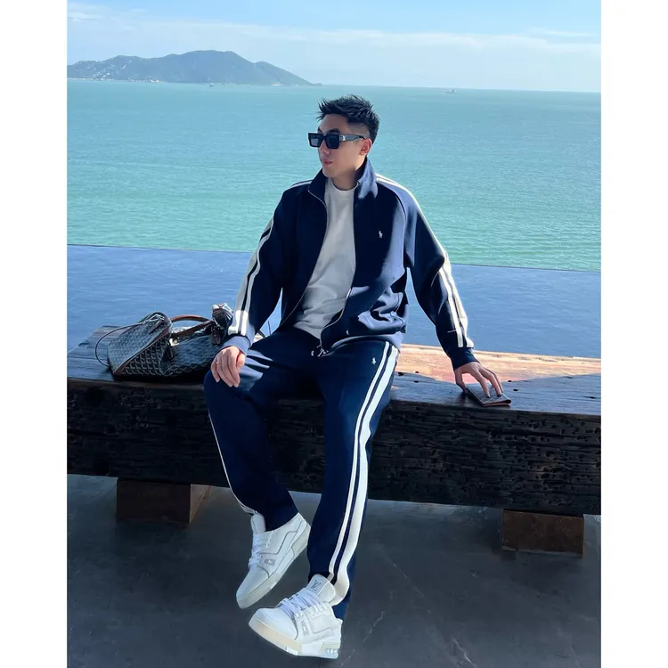 【撞色格纹套装】25秋小标刺绣男士休闲长裤情侣夹克外套装WYG9918