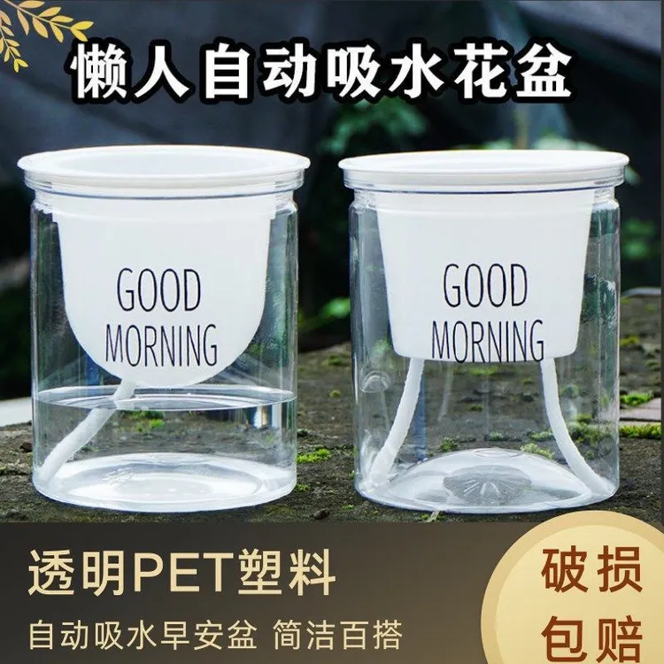 塑料花盆自动吸水透明懒人桌面绿植水培多肉网红小盆栽花绿萝器皿