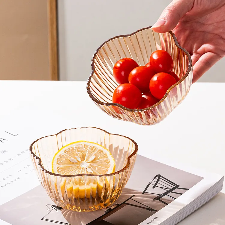 【六只装】家用琥珀色轻奢花瓣型玻璃碗米饭碗水果碗沙拉碗高颜值