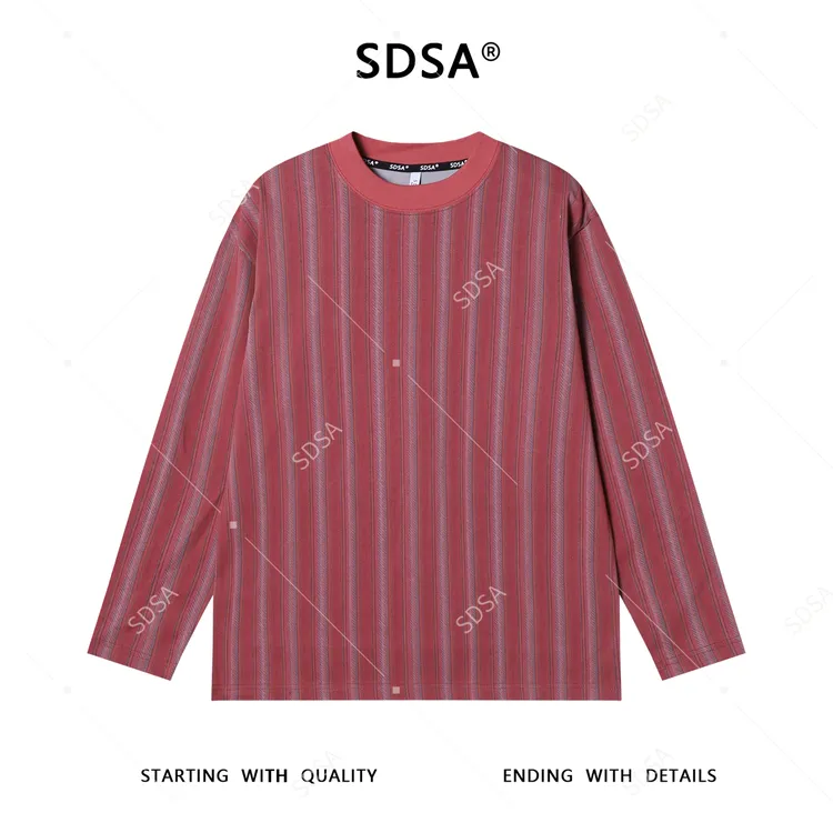 SDSA男士秋冬新款痞帅男装潮牌竖纹设计圆领长袖T恤时尚宽松上衣