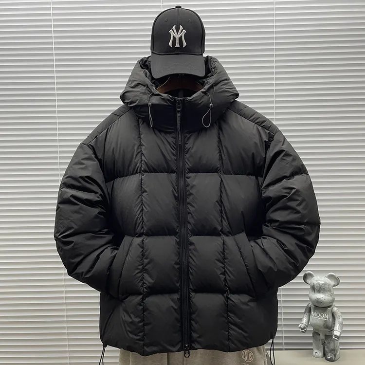 轻奢极简连帽防寒服加厚保暖面包服外套男冬季宽松短款羽绒服男款