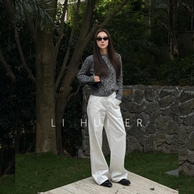 LiHuiEr李慧儿【冷月】2025秋季舒适中腰白色牛仔裤YCBH-003