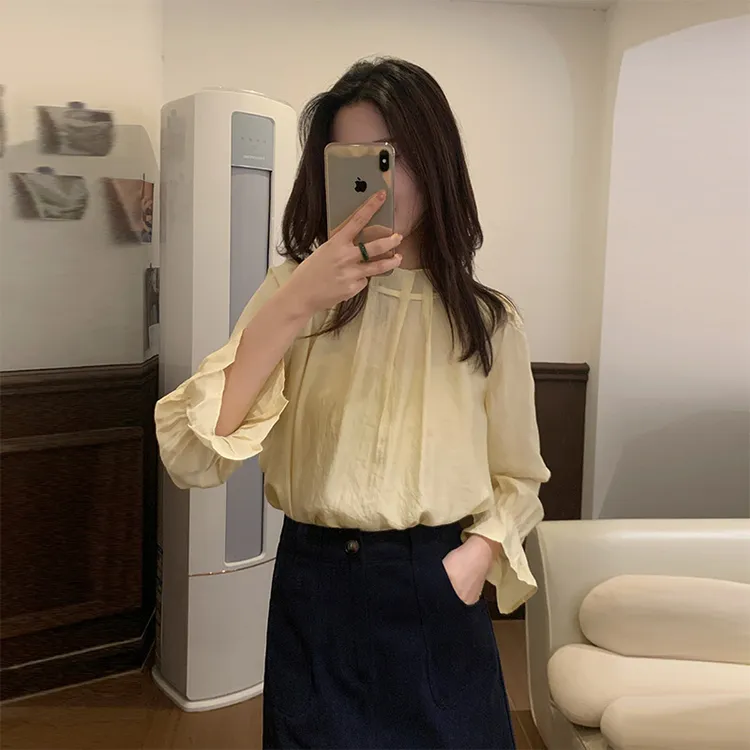 韩系潮流复古绑带设计感衬衫女2025春季新款洋气休闲通勤简约上衣
