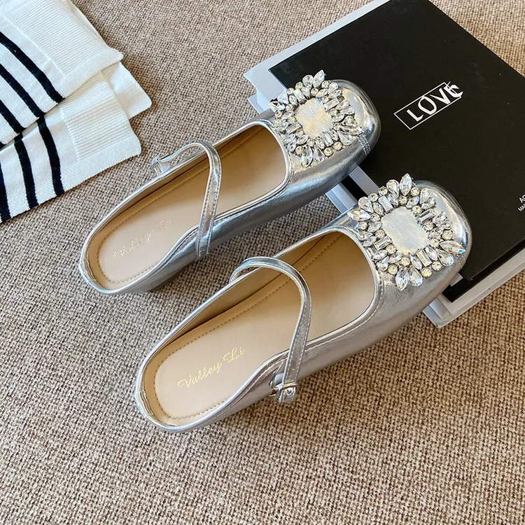 内增5cm法式气质方头水钻包头半拖鞋女2025新款外穿玛丽珍凉拖鞋